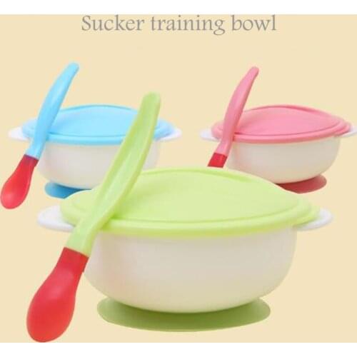 Baby Feeding Tableware Children Plate Sucker Bowl Toddler Baby Kids Child Feeding Lid Training Bowl with Spoon Learnning