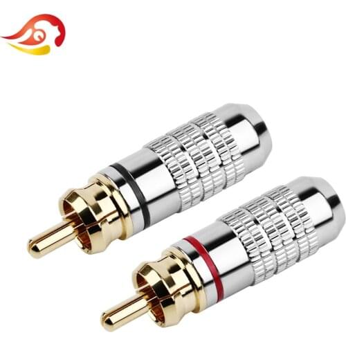 QYFANG Speaker RCA Plug Solder Line Connector Gold Plated Copper RCA Audio Jack Male Amplifier Metal Shell 6mm Wire Hole Adapter