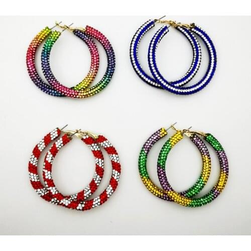 Rainbow Colorful Rhinestone Crystal Hoop Earring For Women And Girls Party Gift Jewelry Accessories