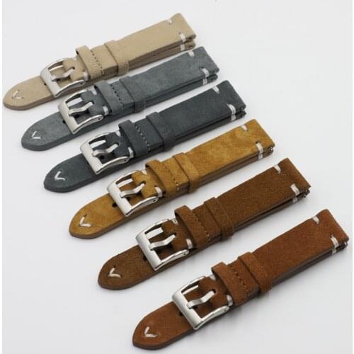 Suede Leather Watch Strap Band 18mm 20mm 22mm 24mm Brown Coffee Watchstrap Handmade Stitching Replacement Wristband