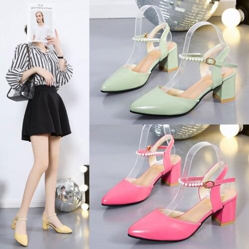 Ladies Sandals 2021 Summer 5cm High Heel Sandals Fashion Commuter Work Shoes Fashion Pointed Party Shoes Beaded Buckle Strap