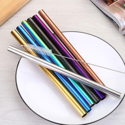 12mm Stainless Steel Straw Cleaner Brush Pearl Milk Tea Metal Drinking Straw Reusable Straight Straws Bar Party Accessory