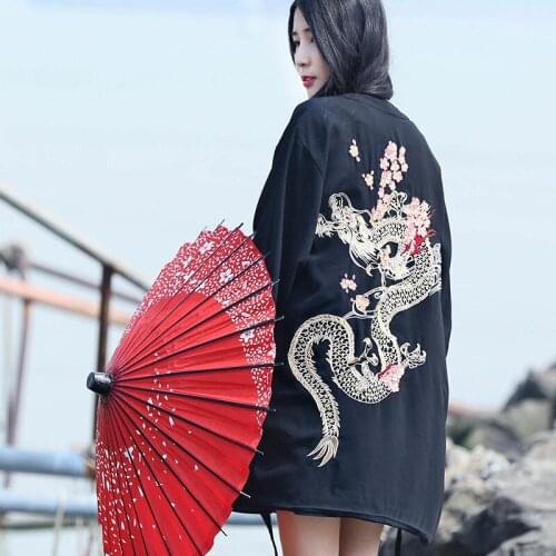 Harajuku Japanese kimono cardigan 2020 vintage novelty summer cherry dragon embroidery chiffon sun protection women clothing