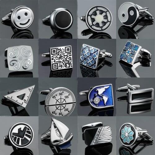 Mens New Arrival blue Cufflinks Novelty Black Enamel pattern mix Design Gift For Men Fashion Cuff Links Wholesale&retail