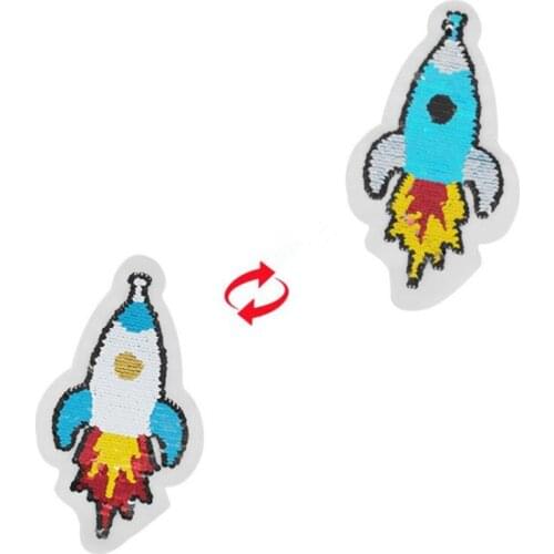 Clothing Women Patch Reversible change color Cartoon rocket up and down flip sequins biker patches for clothing stranger things