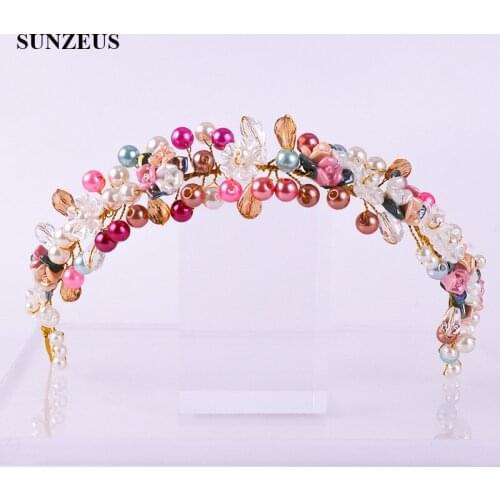 Colorful Pearls Bridal Headband Gold Metal Head Chain Wedding Accessory Hand-made Adornos Pelo SQ0333