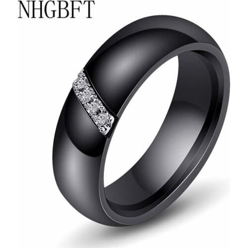 NHGBFT 6mm Wide Comfort Fit White/Black Ceramic Ring With CZ Jewelry Women Couple wedding ring Dropshipping
