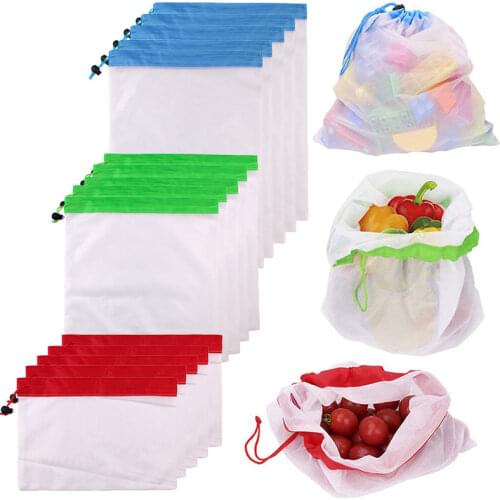 3pcs/15pcs Reusable Mesh Produce Bags Washable Eco-Friendly Bags For Grocery Storage Fruit Vegetable Toys Sundries Organizer Bag