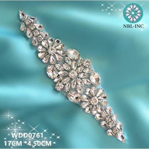30PCS) Wholesale handmade beaded bridal silver clear crystal rhinestone applique for wedding dresses sash DIY iron on WDD0761