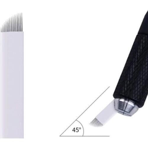 500pcs White 0.25mm Microblading Needle for Permanent Makeup Tattoo Needles 7 9 12 11 14 Flex 16U 18U Manual Eyebrow Blades