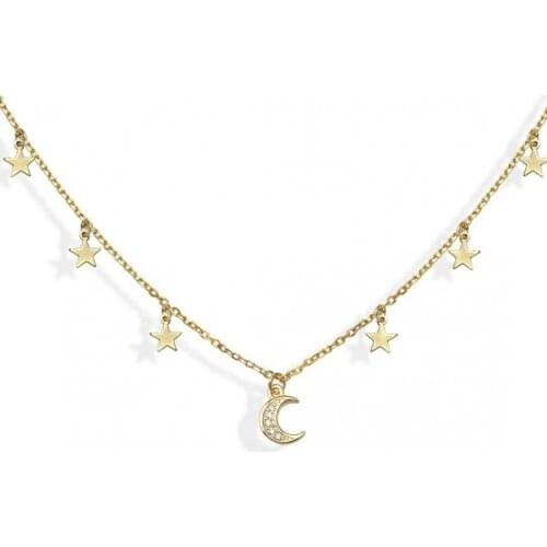 Bohe Element 925 Sterling Silver Endant Women Gold Silver Color Moon Star Horn Crescent Cross Chain Choker Necklaces Jewelry