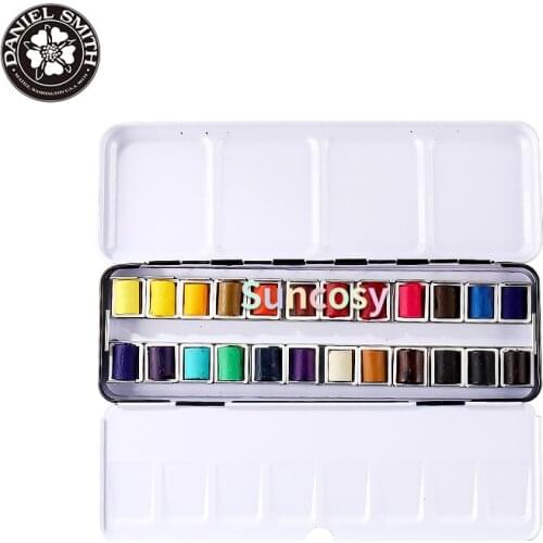 Daniel Smith Extra Fine Watercolor Half Pan Set, 12 colors with bonus 12 empty half pans in a metal box For Artist Art Supplies