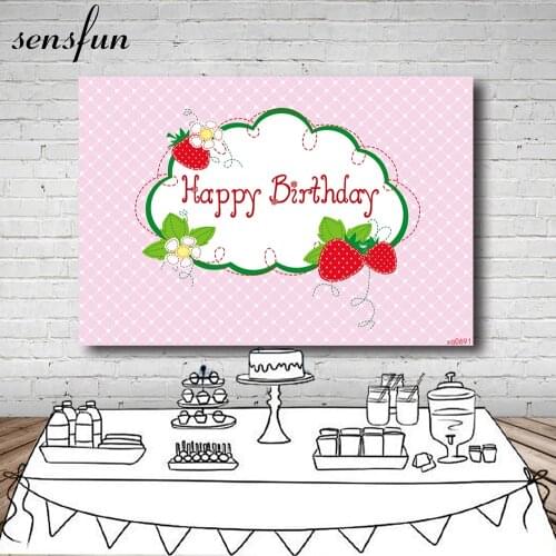 Sensfun Pink Strawberry Birthday Party Backdrops Cute Baby Shower Newborn Girls 1st Birthday Party Photography Backgrounds
