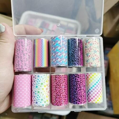 10rolls Sweety&Cool Wild Leopard Foil-Sticker 4*100cm/pc Candy+Dreamy Fury Snake DIY Nail Art Transfer Gradient Foil Decals 2021