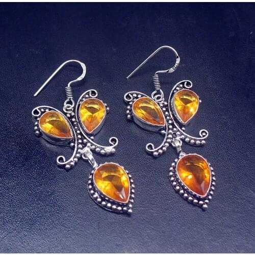 Gemstonefactory Big Promotion Unique 925 Silver Elegant Honey Topaz Sunny Women Ladies Gifts Dangle Drop Earrings 20212225
