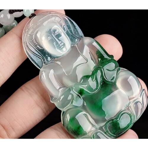 Glamour Ice Jade Jade Avalokitesvara Drop Fashion Male Light Green Flower Jade Brand Luxury Mothers Day Gift