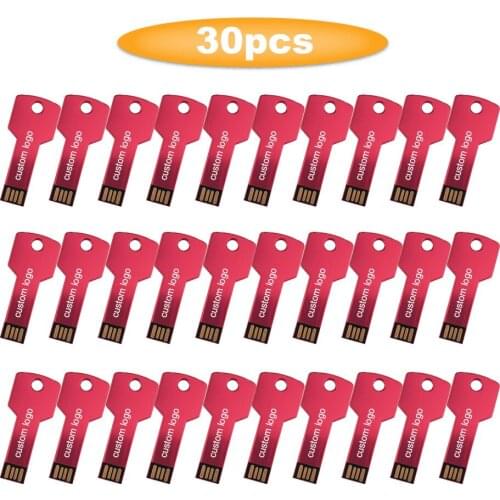 Hotsale 30PCS USB Flash Drive 64GB Metal Steel Pen drive 32gb memory stick memoria cle usb High Speed Pendrive Key u disk gift