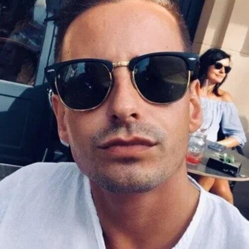 Classic Mens Glasses Vintage Half Frame Sunglasses Men Women Brand Desginer Square Sun Glasses Green Lens Rivet Shades UV400