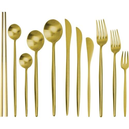 Matte Gold Cutlery Gold Tableware Set 18/10 Stainless Steel Dinnerware Fork Knife Chopsticks Set Silverware Set Drop Shipping