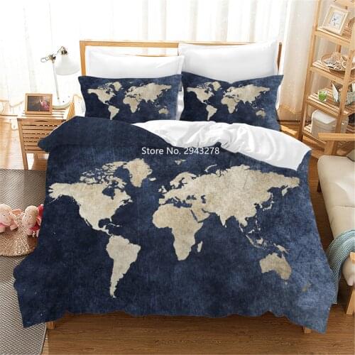 Home Textile World Map Series Design Simple Black Beige Duvet Bed Cover Pillowcase Bedding Set Adult Teen Bedroom Decoration