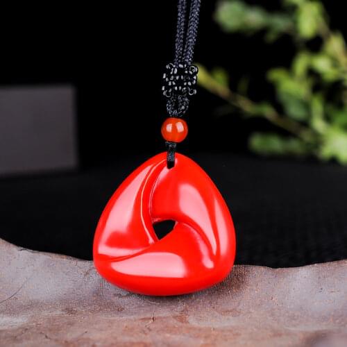 Natural Red Hand-carved Safe Buckle Jade Pendant Fashion Boutique Jewelry Men and Women Models Come and Go Necklace Gifts