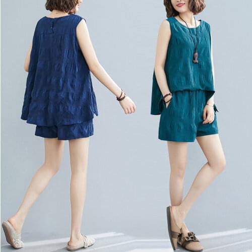 New Arrival Fashion Two Piece Summer Dress Female 2021 New Loose Plus Size Sleeveless Tops+Casual Shorts Pants Women Suit aq546