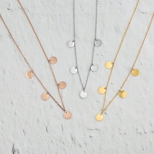 Wholesale KALEA Choker Necklace with 5pcs Stainless Steel Plain Round Coin Pendant as Fashion Lady Gift 10pcs/lot