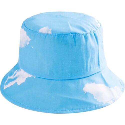 2021 Summer Blue Sky Bucket Hats for Women Female Outdoor Shade Travel Hat Girls Fashion Print Casual Fisherman Hat Sun Hat Bob