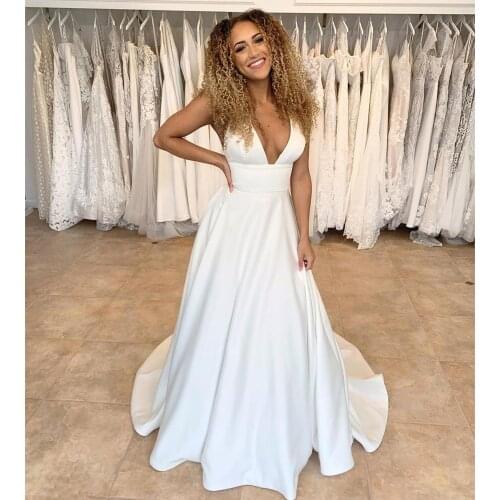 2020 wedding dress satin v-neck african v-neck floor length with sleeveless sexy bridal gowns sweep train femme pour mariage
