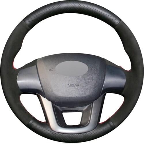 Hand-stitched Black Suede Artificial leather No-slip Car Steering Wheel Cover for Kia K2 Rio 2011 2012 2013 2014 2015 2016