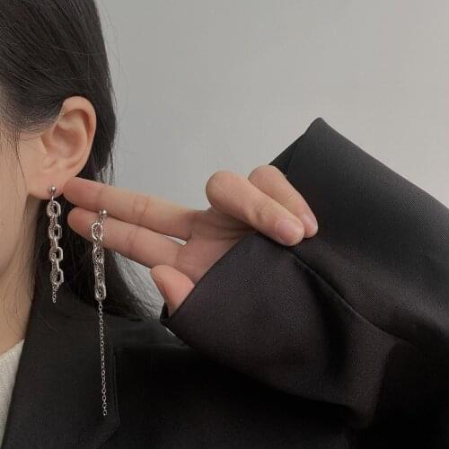 QiLuxy Fashion Punk Asymmetry Long Chain Tassel Drop Earrings for Women Link Hip Hop Earrings Party Jewelry