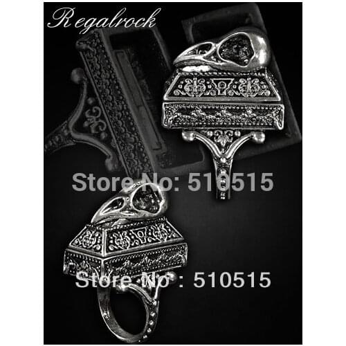 Regalrock Raven Bird Skull Locket Casket Rectangle Chest Coffin Poison Ring