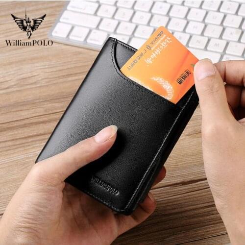 WILLIAMPOLO leather mens short wallet luxury brand three-page wallet zipper change clip pl297