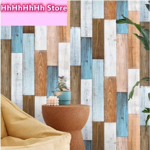 3D Wood Plank Brown/White/Blue Vinyl Self Adhesive Contact Wall papers Peel And Stick Wallpaper Shower Room Wall Home Decor