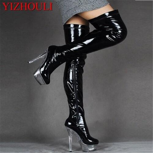 15cm high-heeled shoes sexy over-the-knee long boots crystal shoes stage shoes motorcycle boots plus size thigh high boots