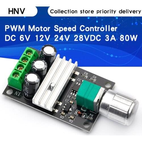 DC 6V 12V 24V 28VDC 3A 80W PWM Motor Speed Controller Regulator Adjustable Variable Speed Control With Potentiometer Switch