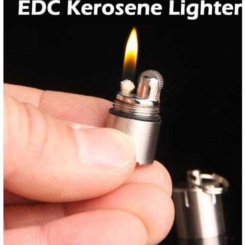 Luminous Toys EDC Outdoor Game Kerosene Lighter Super Mini Key Chain Capsule Gasoline Lighter Inflated Keychain Petrol Lighter