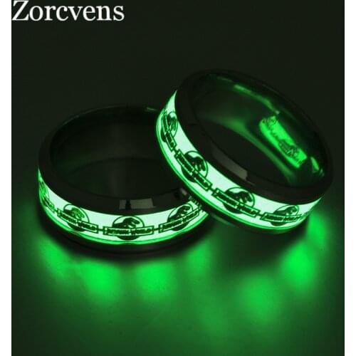 ZORCVENS Luminous Rings For Men Gold Color Dinosaur Glow in the Dark Rings Female Stainless Steel Wedding Ring Party Jewelry