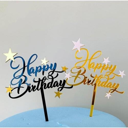 Shiny Happy Birthday Cake Topper Lovely Star Cupcake Cake Decoration Toothpick Toppers Birthday 14x11cm Kids Cake Topper Pi G2X1