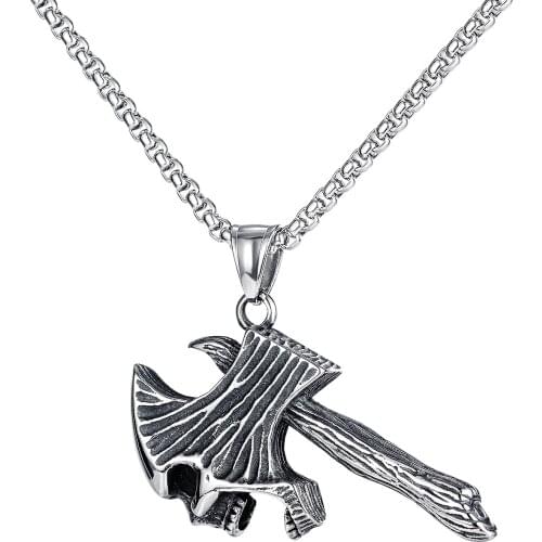 Hip Hop Punk Retro Tomahawk Skull Pendants Mens Necklaces Goth Stainless Steel Jewelry Statement Accessories Necklace Wholesale