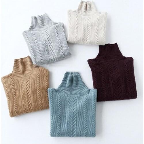 Goat cashmere thick thread knit women fashion turtleneck pullover sweater solid color S-L retail wholesale