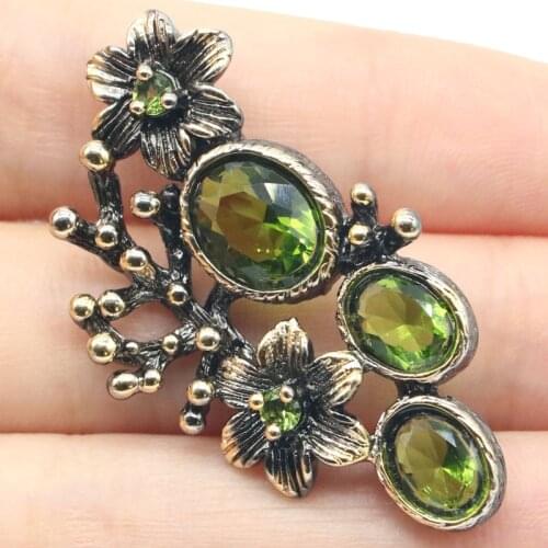 44x26mm Bohemia Design 9.3g Flowers Created Green Peridot Paris Blue Topaz For Women Black Gold Silver Pendant Wholesale