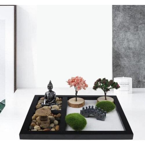1 Set Zen Garden Decor Buddha Statue Ornamental Meditation Decor Mini Rock Kit Home Desktop Decoration for Home