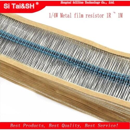 100pcs 1/4W Metal film resistor 1R ~ 1M 100R 220R 330R 1K 1.5K 2.2K 3.3K 4.7K 10K 22K 47K 100K 100 220 330 1K5 2K2 3K3 4K7 ohm