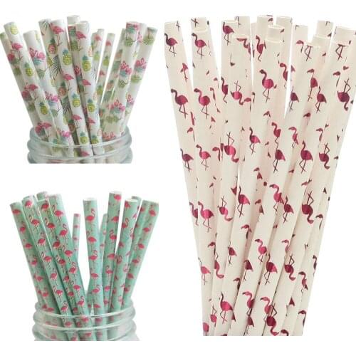 200 pcs Hot Pink Flamingo Paper Straws Bulk-Blue Pineapple Leaf Pink Foiled Summer Tropical Wedding Luau Party Drinking Supplies