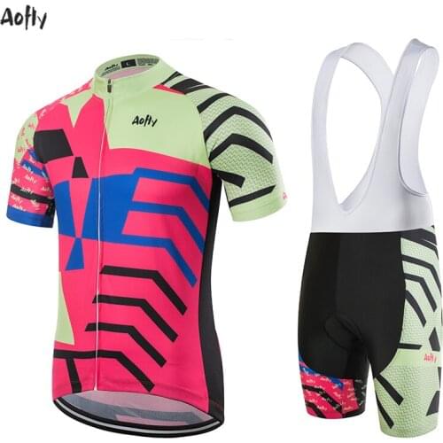 2020 TEAM Aofly stripe Short sleeve Cycling jersey 9D Pad pants suit men‘s summer MTB pro BICYCLING shirts Maillot Culotte wear