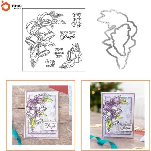 2021 Christmas Bell Ornaments Stamp and Metal Cutting Dies DIY Scrapbooking for Photo Album Decorative Silicone Clear Stamps