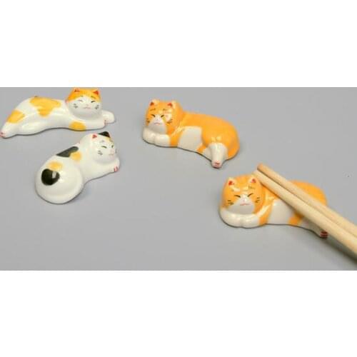 3pcs/set Chopstick Holder Set Support Fork Coffee Spoon Chopstick Rack Sleeping Cat Ceramic Crafts Stand Kitchen Tableware