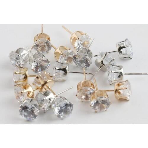 50pcs KC Gold Rhodium Color CZ Pave Earring with Loop 4 5 6 8mm Cubic Zirconia Ear Stud Findings for DIY Earring Jewelry Finding