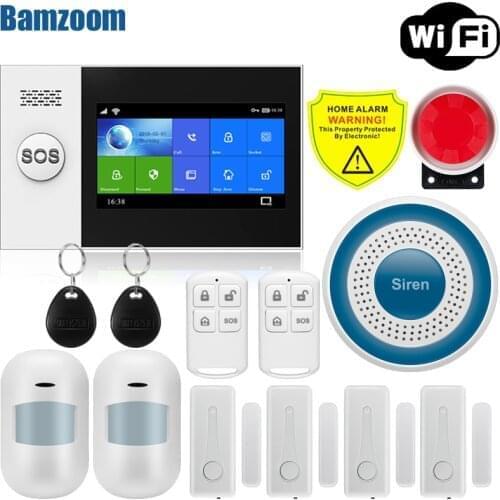Touch Screen Keypad WIFI GSM Home Burglar Security Wireless Wire Alarm System Motion Detector APP Control Fire Smoke Detector